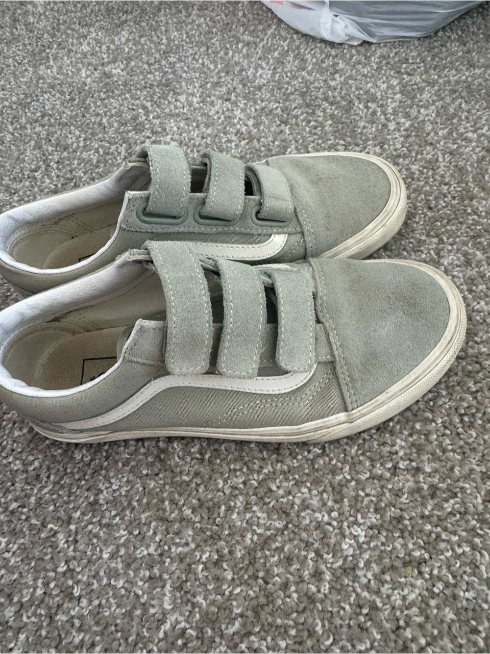 Vans Kids Velcro Suede Sneakers in Light Sage Green and White